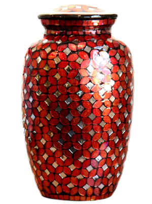 Mosaic Glass Cremation Urn - Hand Made Funeral Urn for Human Ashes - Large Adult Size Burial Urn - Hand Applied Individual Tiles Create a one of a Kind Work of Art - 200 cu in (Blue)