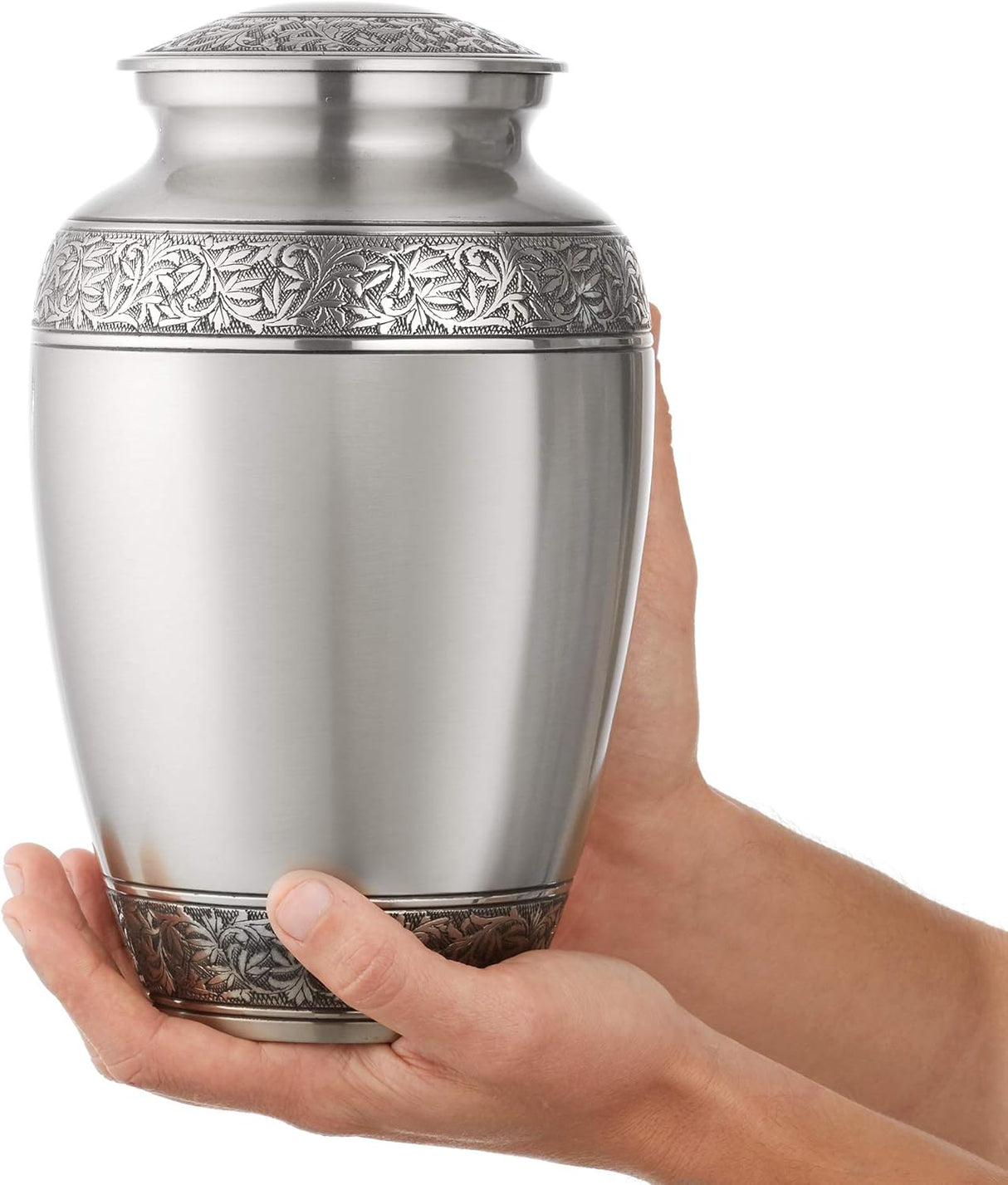 Reminded Cremation Memorial Urn for Human Ashes, Silver Adult Funeral Urn with Velvet Bag