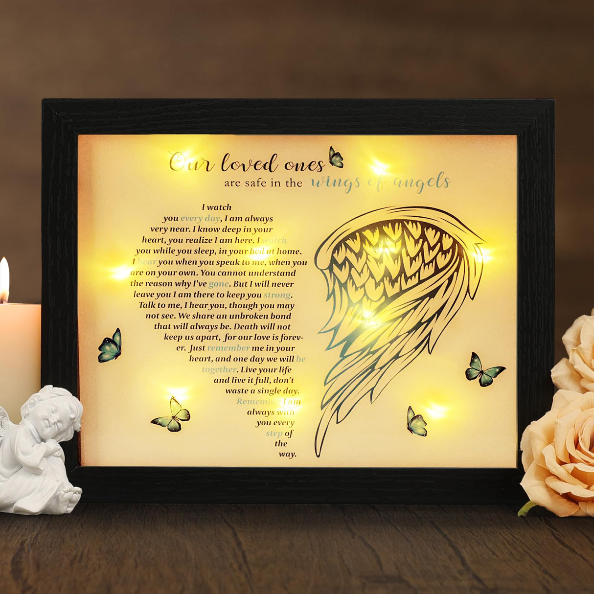 LED Shadow Box 4x6 - Memorial Picture Frame for Loss of Mother, Father, Loved One - Bereavement Gift