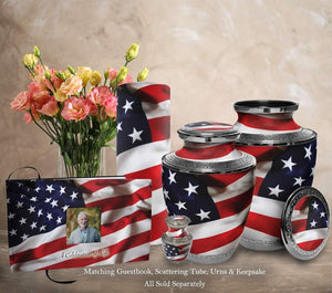 American Flag Cremation Urn for Ashes Adult Male - Beautifully Handcrafted Patriotic & Personalized Cremation Urns for Human Ashes Adult Man for Veteran or Patriot