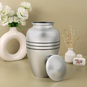 Decorative Burial Urn for Human Ashes Adult Female and Male 200+ Cubic Inches, Handcrafted Funeral Memorial Cremation Urn Affordable Urn for Human Ashes (Silver Black) ALPHA Living HOME