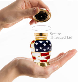 Trupoint Memorials Cremation Urns for Human Ashes, Military and Patriotic Decorative Burial Urn for Veteran Adult Large & Small Urns for Human Ashes Keepsake, Small American Flag with Velvet Heart Box