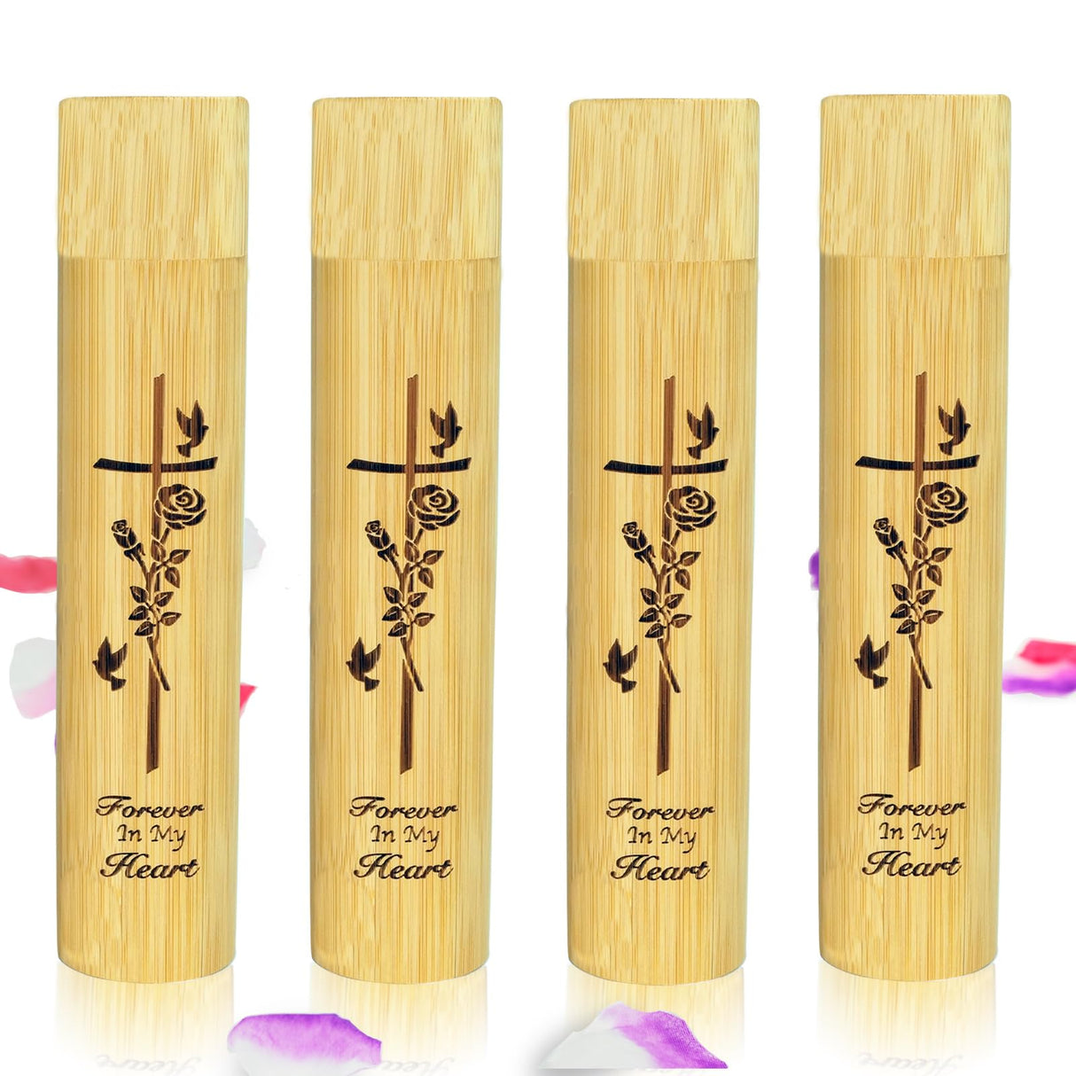 Set of 4 Small Bamboo Scattering Urn Tube for Human Ashes, ECO & Biodegradable Friendly Mini Bamboo Spreading Cremation Tube Urn for Adult Male Female Ashes