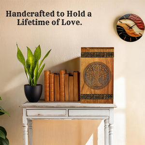 Wooden Cremation Urn for Ashes - Tree of Life Urns, Elegant Funeral and Memorial Urn for Adults, Children, Pets, and Loved Ones, Keepsake Urns for Smaller Remembrances (Medium 180 Cubic inches)