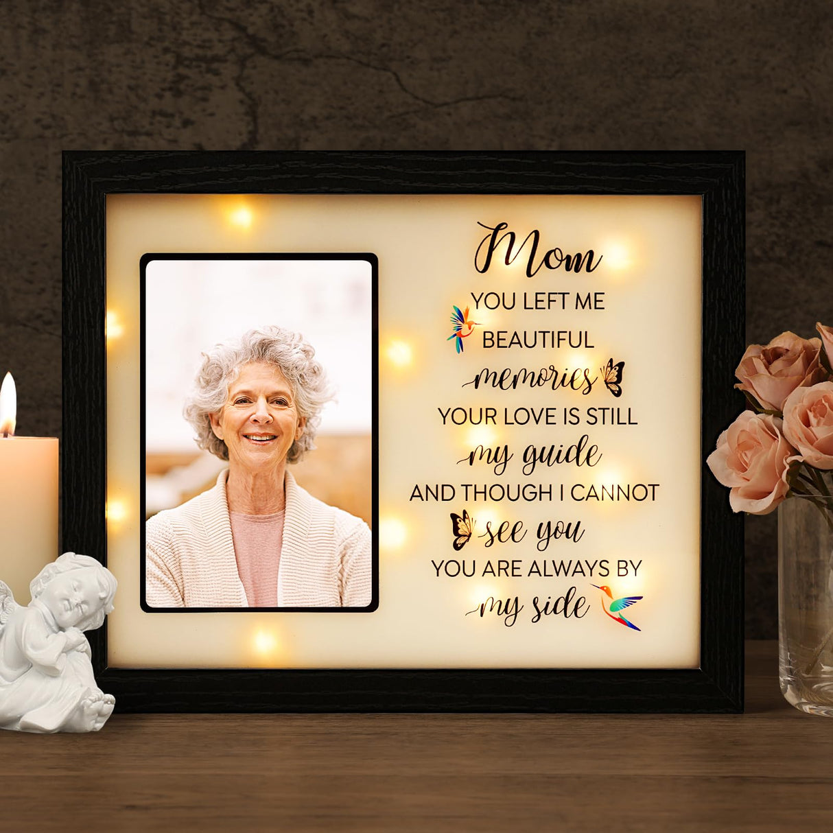 LED Shadow Box 4x6 - Memorial Picture Frame for Loss of Mother, Father, Loved One - Bereavement Gift