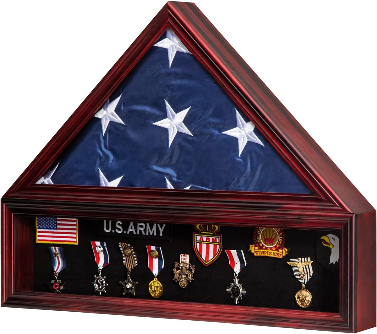 Large Military Shadow Box Solid Wood Burial Flag Display Case for American Veteran Flag Display Fit a Folded 5'x9.5' Flag Military Flag Display Case, Mahogany Finish