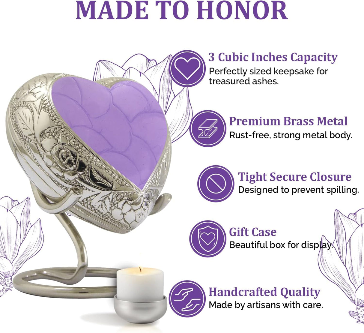 Small Urns for Human Ashes Keepsake - Memorial Keepsake Urn for Ashes for Women & Men - Heart Urn with Stand & Box - Honor Your Loved One with Mini Heart Shaped Urns (Lavender, Small)
