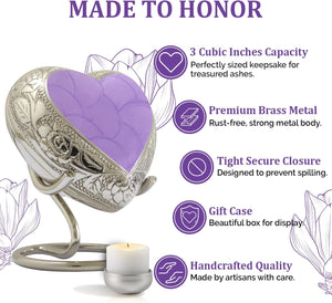 Small Urns for Human Ashes Keepsake - Memorial Keepsake Urn for Ashes for Women & Men - Heart Urn with Stand & Box - Honor Your Loved One with Mini Heart Shaped Urns (Lavender, Small)