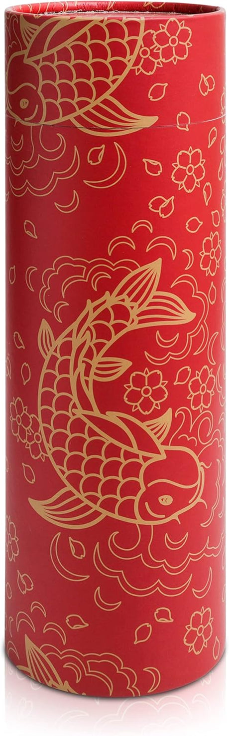 Scattering Tubes for Human Ashes - Cremation Urns for Burial, Travel, Transport Or Spreading Cremains - Cabin-Safe Red Memorial Container & Keepsake - Red Fish Design Large 14.8” x 5”
