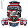 Set of 6 American Flag Decorative Cremation Urns for Ashes Adult Male & Female Includes 1 Large Urn with 4 Small Keepsakes & 1 NecklaceUrn for Human Ashes