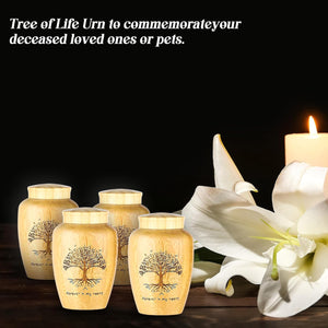 4 Sets Small Urn for Human Ashes Mini Urns with Tree Pattern Engraved Biodegradable Bamboo Cremation Urns for Pet Ashes with Black Velvet Bags
