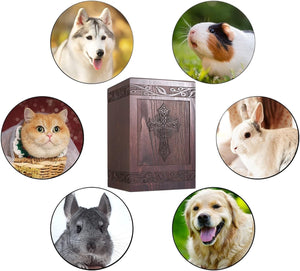 Wooden Carved Cross Cremation Urn for Human Ashes – Memorial Box for Adults, Children, and Pets (Holds 222 Cubic Inches)