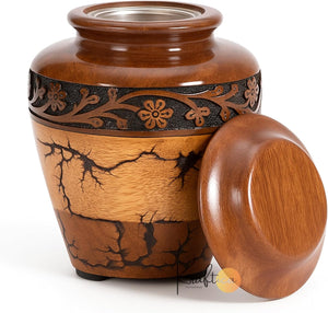 Wooden Cremation Urn with Fractal Design, Black Resin Inlay, Adult Size for Man and Women Decorative Handcrafted urn. (Small Keepsake (20 Cu in))