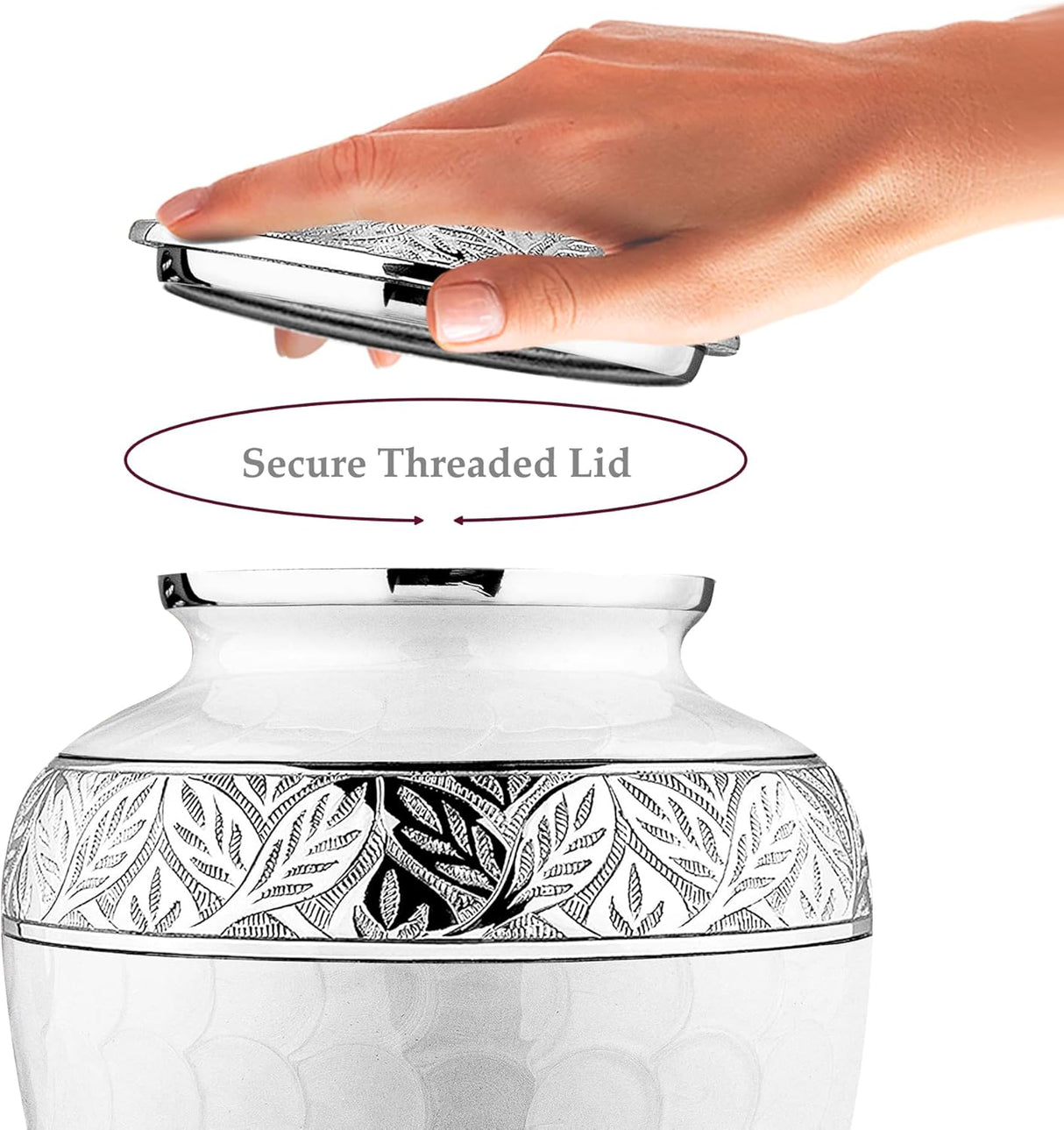 Trupoint Memorials Cremation Urn for Ashes for Women Female, Urns for Human Ashes Male, Engraved Mother of Pearl Funeral Urn for Adult Man, Silver Lining Large White