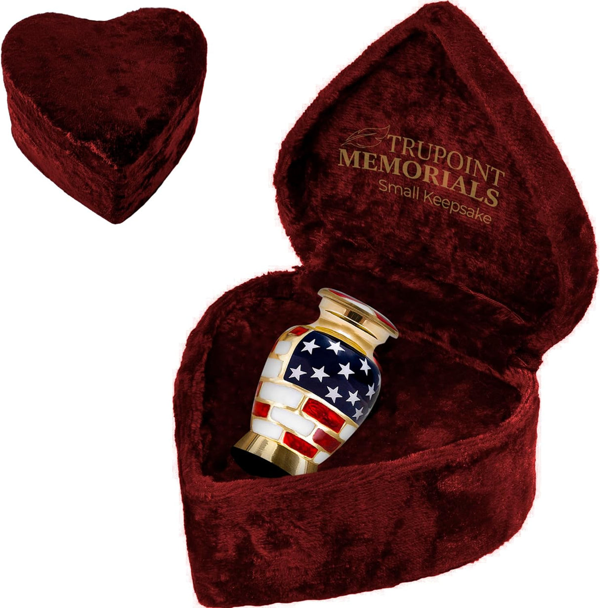 Trupoint Memorials Cremation Urns for Human Ashes, Military and Patriotic Decorative Burial Urn for Veteran Adult Large & Small Urns for Human Ashes Keepsake, Small American Flag with Velvet Heart Box