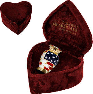 Trupoint Memorials Cremation Urns for Human Ashes, Military and Patriotic Decorative Burial Urn for Veteran Adult Large & Small Urns for Human Ashes Keepsake, Small American Flag with Velvet Heart Box