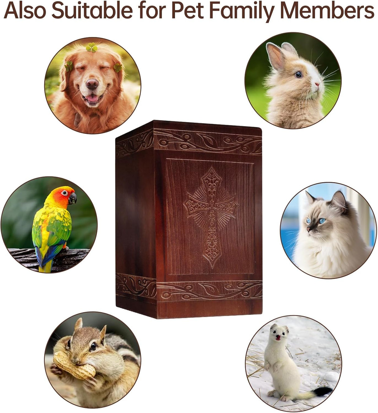Wooden Cremation Urn for Human Ashes,Wooden Carved Cross Cremation Urns,Holds 250 Cubic Inches,Cat and Dog Pet Urns,Decorative Funeral Urn Box and Casket