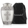 Reminded Adult Cremation Memorial Urn for Human Ashes, Gold Etched Cross Brass Funeral Urn with Velvet Bag