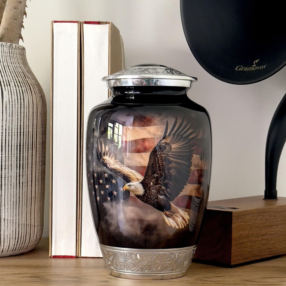 American US Flag Patriotic Eagle Urn for Human Ashes | Large Handcrafted Funeral Memorial | Decorative Cremation Urn for Women and Men