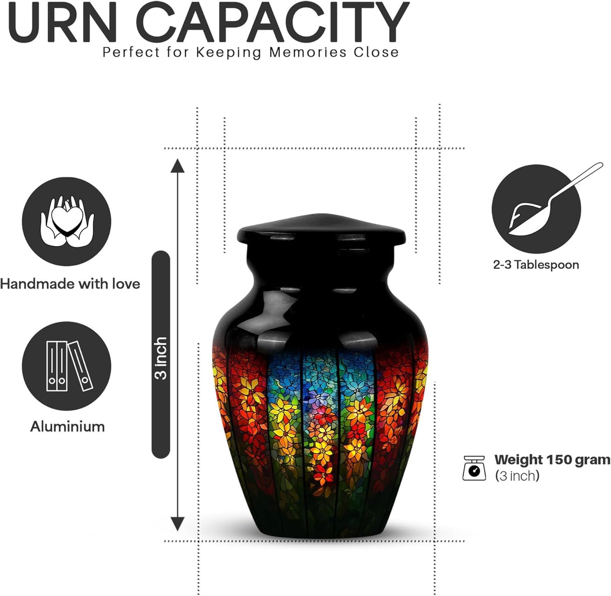 Yatskia Stained Glass Urns for Human Ashes Male & Female, Urn for Ashes Adult Male, (Pack of 1, 3 Inch)