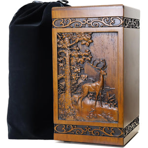 Urns for Wooden, Cremation Urns for Human Ashes Adult - Hand Engraving Bald Eagle - Funeral Urn for Mother/Father - Display Burial at Home or in Niche at Columbarium (Large Wood Decorative Urn