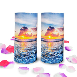 Set of 2 Biodegradable Scattering Tube Urn for Ashes, 40 lbs ECO Small Spreading Cremation Paper Urn for Human Male Female Adult Pet Dog Cat Ashes, Including Canvas Pouch(Ocean Sunset)