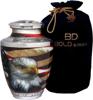 Bold & Divine American Flag Patriotic and Veteran Cremation Urns for Human Ashes Adult Male | Funeral Decorative Urn for Men, Police Dog K9, Army Firefighter