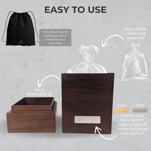 Wood Cremation Urn for Human Ashes | Large Urns Memorial Box for Adult Male | Handmade Funeral Keepsake Urn | Up to 220 lbs Cremains Capacity | Includes Bag and Engraving Plaques |
