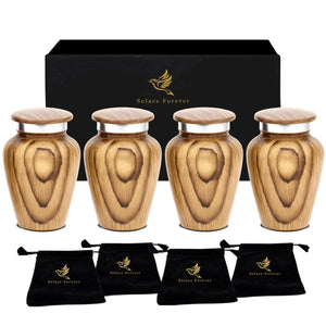 Metallic Wooden Print Small Urns for Human Ashes Keepsake - Mini Urn for Ashes Adult Male & Female - Keepsake Urns Set - Honor Your Loved One with Funeral Memorial Urn (Wooden, Set of 4)