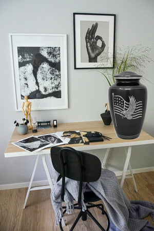 American Honor and Glory Cremation Urn, Handcrafted Metal Urn for Human Ashes, Adult Cremation Urn with Velvet Bag