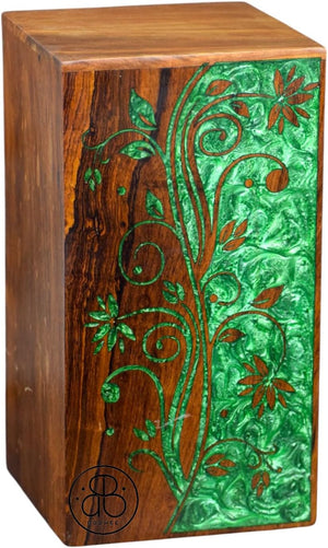 Handcrafted Rosewood Urn Box with Double Side Resin | Memorial Keepsake Box | Funeral Cremation Urn for Ashes | Custom Engraved Urn (8"x5"(110Cu/in))