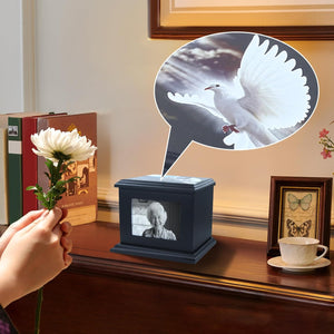 Handcrafted Solid Wooden Box Urns for Adult Human Ashes Male or Female Cremation- Funeral Memorial Urn for Man or Woman with Photo Frame- Keepsake Casket Up to 200 Lbs (Black, L, Dove)