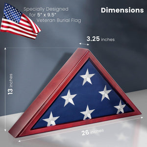 Glass Front Flag Display Case for Burial Flag - Wall Mounted 9.5 X 5 Feet Flag Box for American Veteran Flag and Folded Flag Display - Ideal for Honoring Military Service (Mahogany)