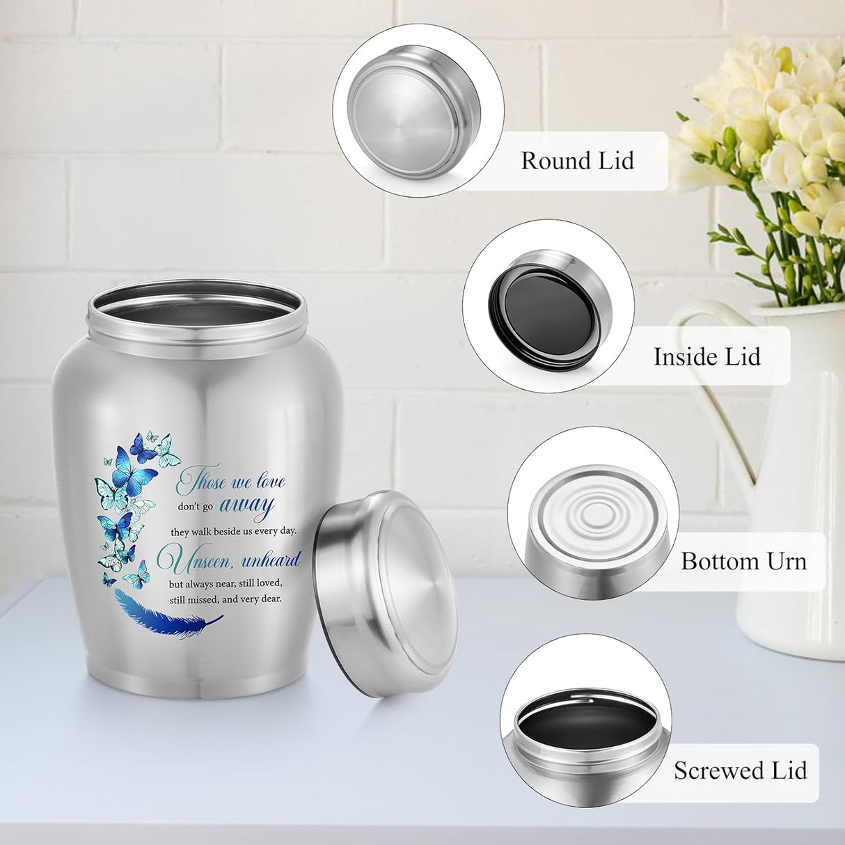 SOITIS Large Urns for Adult Male Female-Decorative Urns, Stainless Steel Funeral Keepsake for Ashes Remains Cremation Urn for Human Ashes for Women Man