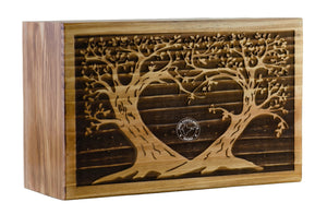 Wooden Box Funeral Cremation Urns for Human Ashes Adult Large - Burial Urns for Columbarium - Tree of Life Flying Bird (250 Cubic Inches, Twin Tree - Heart)