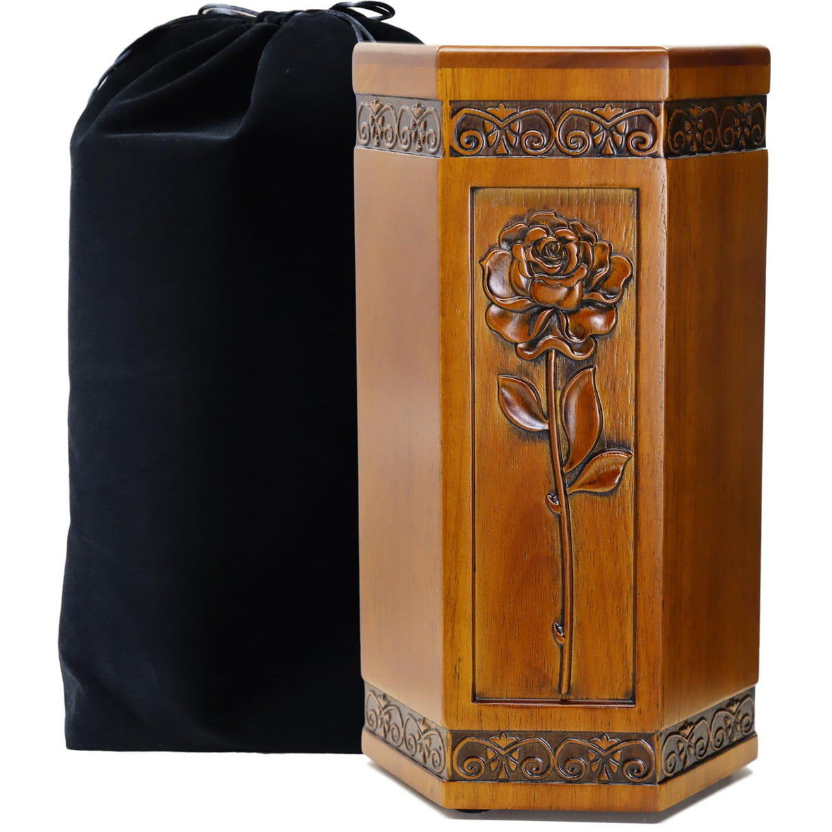 Urns for Wooden, Cremation Urns for Human Ashes Adult - Hand Engraving Bald Eagle - Funeral Urn for Mother/Father - Display Burial at Home or in Niche at Columbarium (Large Wood Decorative Urn