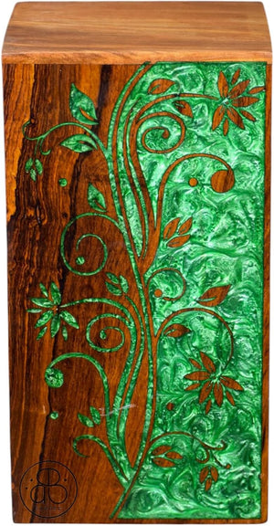 Handcrafted Rosewood Urn Box with Double Side Resin | Memorial Keepsake Box | Funeral Cremation Urn for Ashes | Custom Engraved Urn (8"x5"(110Cu/in))