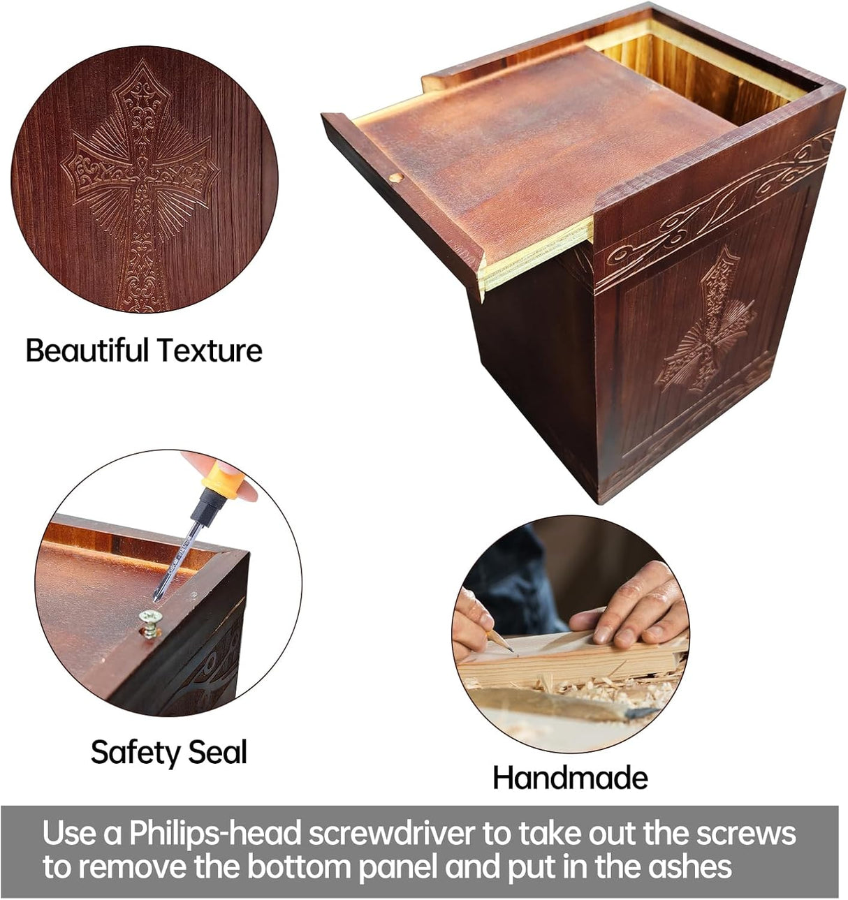 Wooden Cremation Urn for Human Ashes,Wooden Carved Cross Cremation Urns,Holds 250 Cubic Inches,Cat and Dog Pet Urns,Decorative Funeral Urn Box and Casket