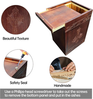 Wooden Cremation Urn for Human Ashes,Wooden Carved Cross Cremation Urns,Holds 250 Cubic Inches,Cat and Dog Pet Urns,Decorative Funeral Urn Box and Casket