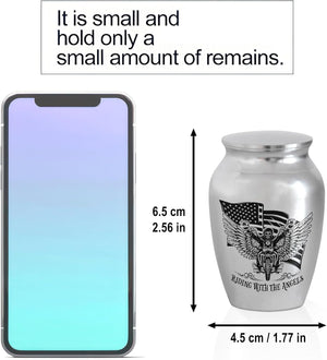 Artsy Woodsy Mini Stainless Steel Decorative Keepsake Urns for Ashes 2.56 Inch - Memorial Motorcycle Riding With The Angels, for Human Male/Dad/Men/Son Riders