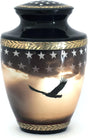 Patriotic Cremation Urn for Human Ashes Adult Male, Navy Blue Funeral American Veteran Cremation Vessel for Men, Designed and Handcrafted in Brass with Care, Military Burial Decorative Ewer