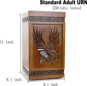 Urns for Wooden, Cremation Urns for Human Ashes Adult - Hand Engraving Bald Eagle - Funeral Urn for Mother/Father - Display Burial at Home or in Niche at Columbarium (Large Wood Decorative Urn