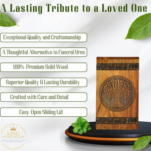 Wooden Cremation Urn for Ashes - Tree of Life Urns, Elegant Funeral and Memorial Urn for Adults, Children, Pets, and Loved Ones, Keepsake Urns for Smaller Remembrances (Medium 180 Cubic inches)
