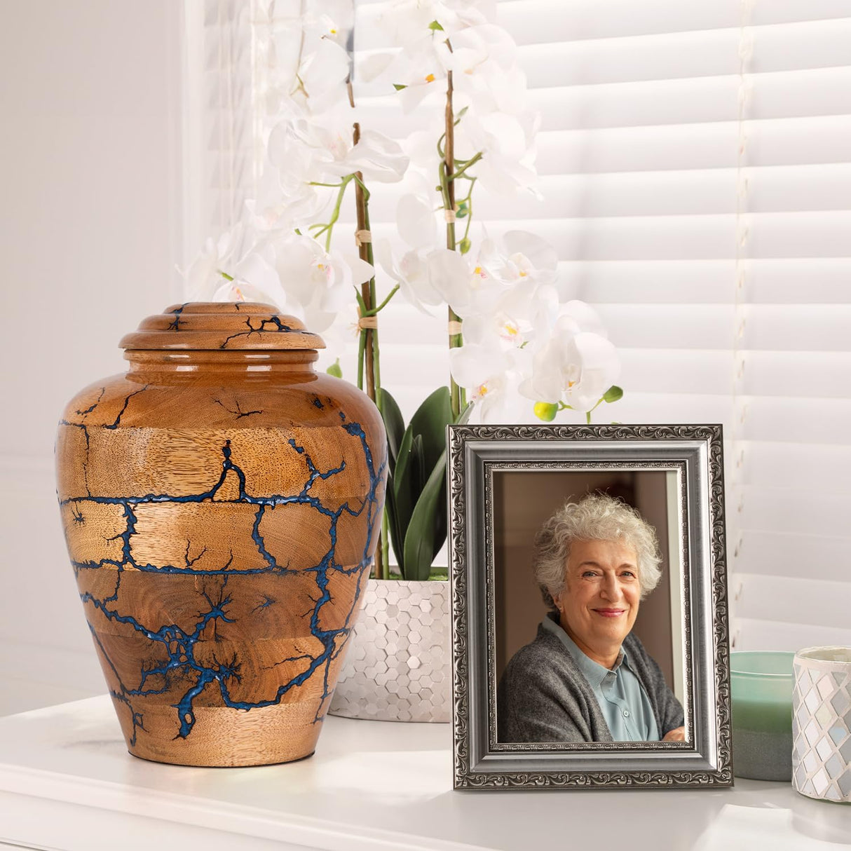 Wooden Cremation Urns for Human Ashes Adult Male 280 Cubic Inches - Urns for Ashes for Women & Men - Blue Urn for Adult Male - Decorative Urn - Burial and Funeral Urn - Blue, Extra Large 280lbs