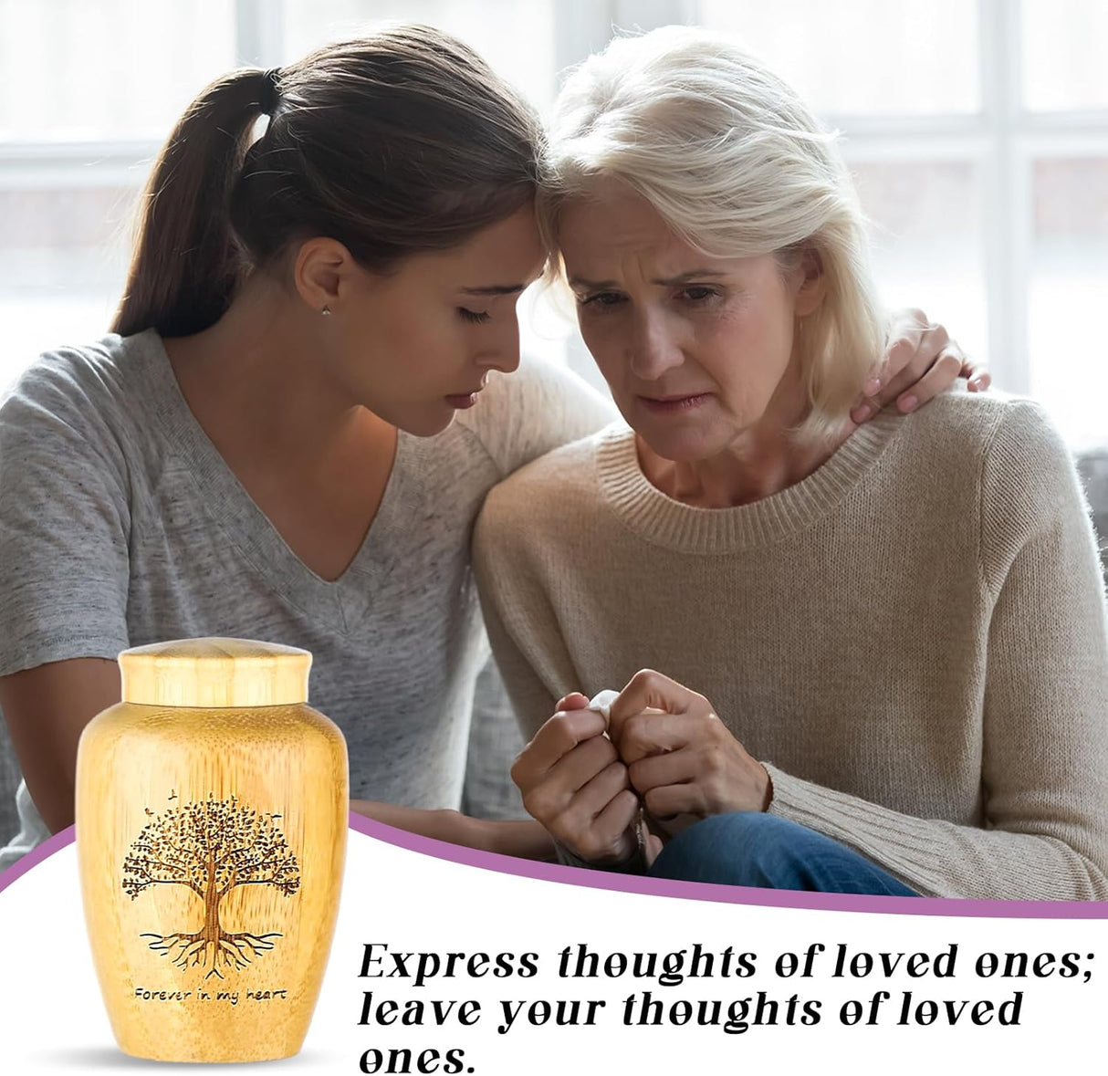 4 Sets Small Urn for Human Ashes Mini Urns with Tree Pattern Engraved Biodegradable Bamboo Cremation Urns for Pet Ashes with Black Velvet Bags