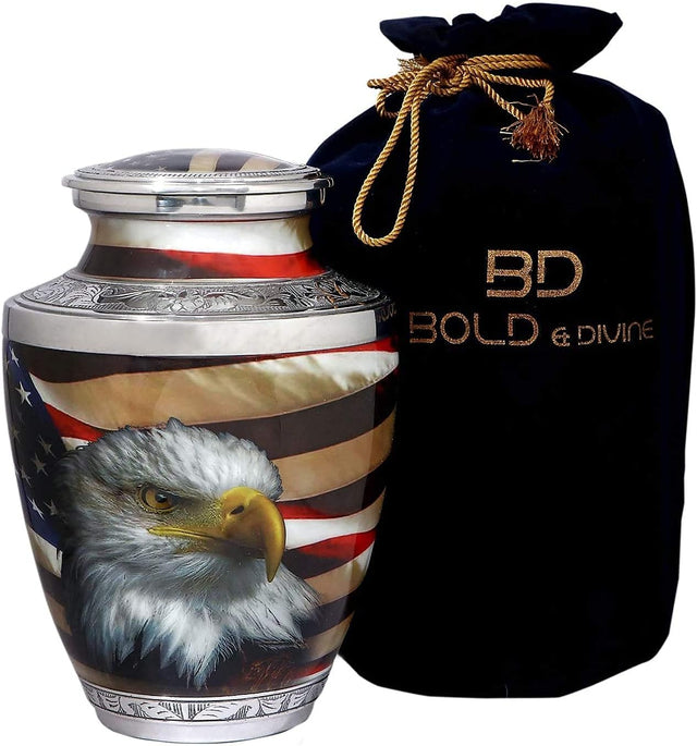 Bold & Divine American Flag Patriotic and Veteran Cremation Urns for Human Ashes Adult Male | Funeral Decorative Urn for Men, Police Dog K9, Army Firefighter