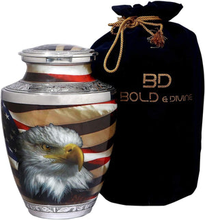 Bold & Divine American Flag Patriotic and Veteran Cremation Urns for Human Ashes Adult Male | Funeral Decorative Urn for Men, Police Dog K9, Army Firefighter