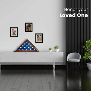 Glass Front Flag Display Case for Burial Flag - Wall Mounted 9.5 X 5 Feet Flag Box for American Veteran Flag and Folded Flag Display - Ideal for Honoring Military Service (Mahogany)