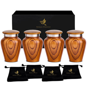 Metallic Wooden Print Small Urns for Human Ashes Keepsake - Mini Urn for Ashes Adult Male & Female - Keepsake Urns Set - Honor Your Loved One with Funeral Memorial Urn (Wooden, Set of 4)