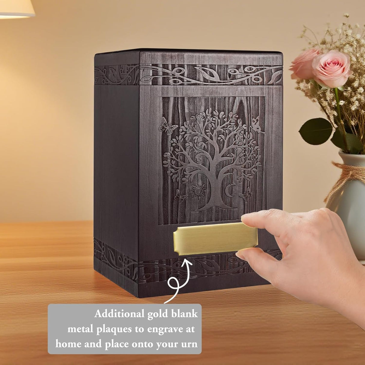 Abooxiu Cremation Urns for Human Ashes Adult Male Female, Wooden Tree of Life Medium Keepsake Urns for Ashes, Burial Funeral Memorial Decorative Urns for Men Women Pets Dog Urn- Up to 200 lbs